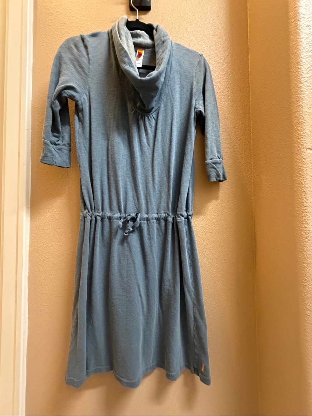 Lucy Light Blue Cowl Neck Drawstring Waist Dress